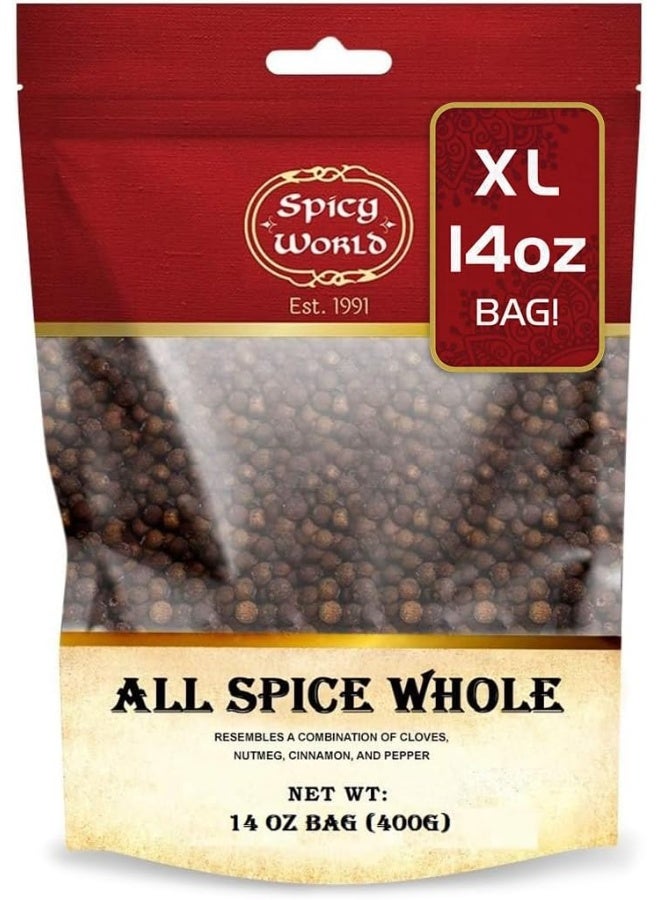 Spicy World Whole Allspice Berries 14 Oz Resealable Bag | All Spice Pimento Jamaica Pepper for Cooking & Seasoning | Versatile Berry for Curries, Soups and even Pastries - Image 1